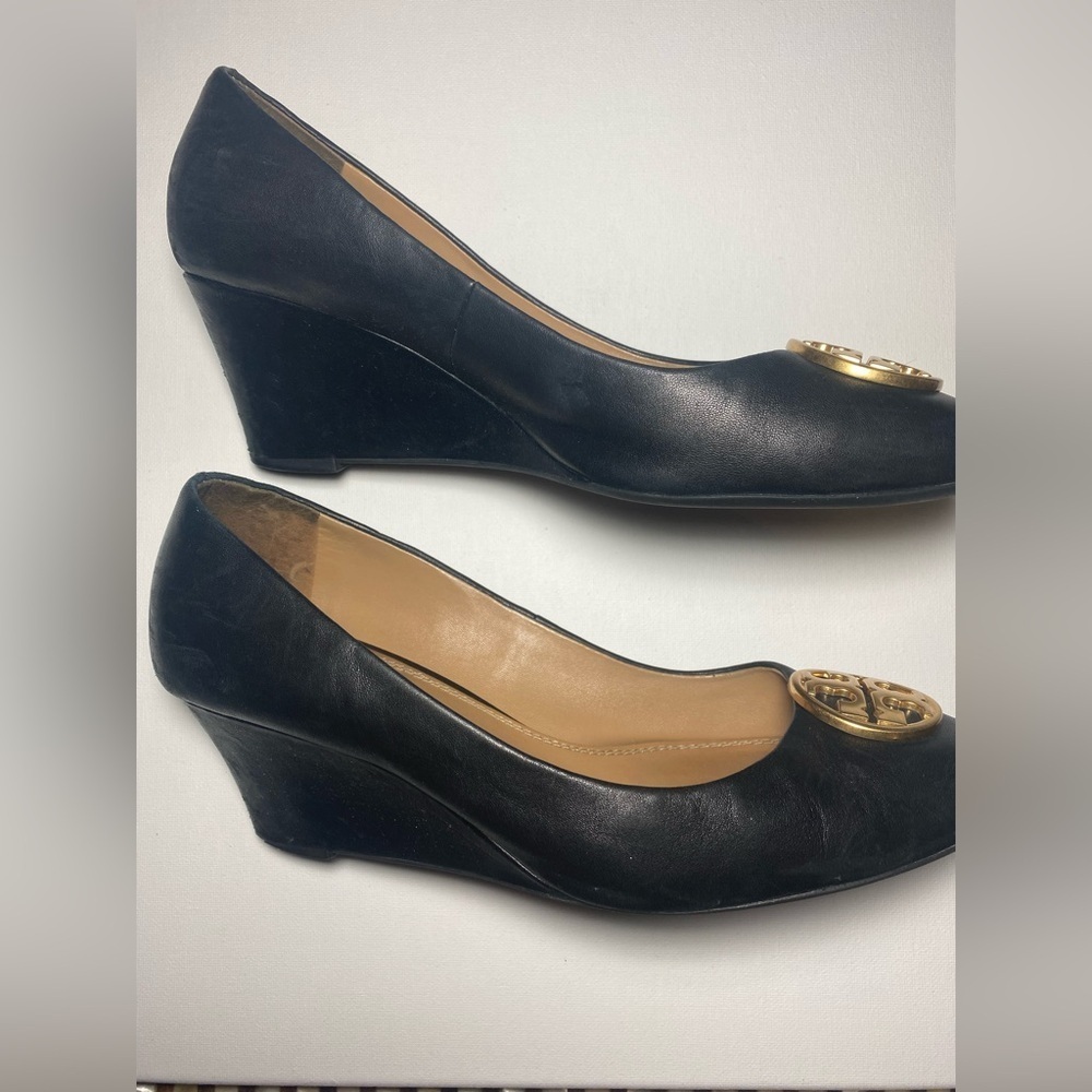Tory Burch Wedge Heels with Gold Emblems - Picture 3 of 6